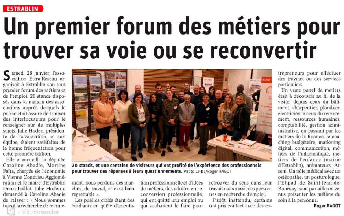 Coupure presse du Dauphiné Libéré - Forum des métiers Estra’Réseau